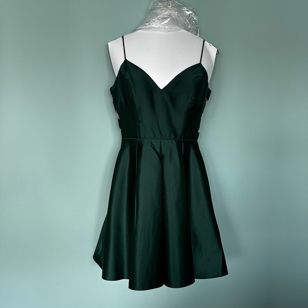 DJ-Jaz Homecoming Party Short Dress Green Satin with Mesh Back Detail